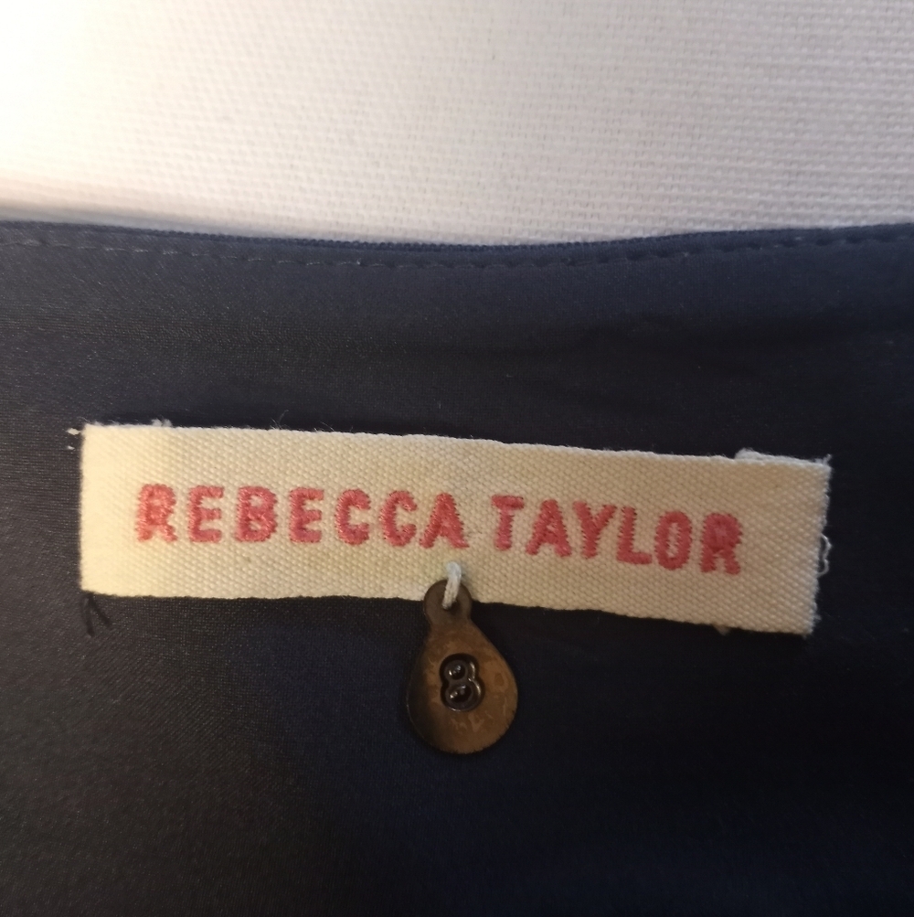 Rebecca Taylor Linen Navy Blue Ruffled Hem Academia  Office Siren Pencil Skirt 8 - Picture 9 of 9